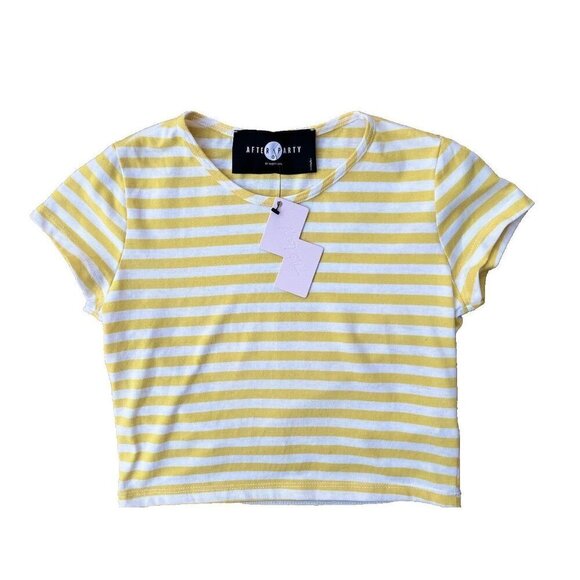 After Party by Nasty Gal Womens Yellow Striped Crop Top Tee T-Shirt Size S - Picture 8 of 15